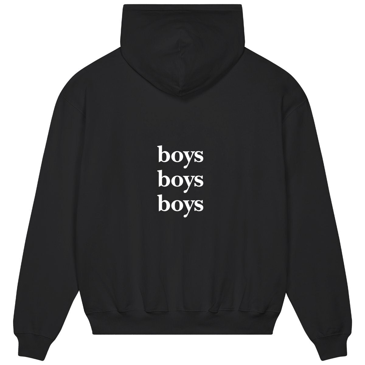 BOYS BOYS BOYS hoodie oversized. garçon garçon essentiel oversized hoodie. Sleek in black and whispering Parisian chic, this hoodie is the sartorial whisper of 'garçon garçon' — a statement of understated elegance. Perfect for those who carry a piece of Paris in their hearts and a touch of audacity on their sleeves.