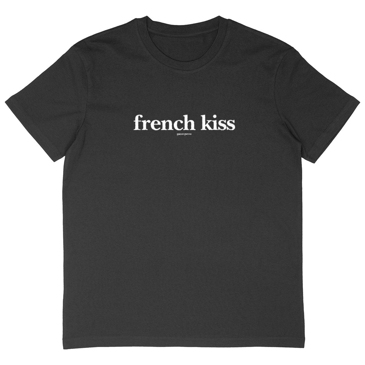 french kiss BLACK OVERSIZED TEE; BLACK tee oversized.garçon garçon tee oversize BLACK. Dive into the essence of Parisian cool with this oversized tee. The subtle 'garçon garçon' signature whispers a chic narrative, offering a slice of the city's famed elegance. Perfect for those who speak style with simplicity.
