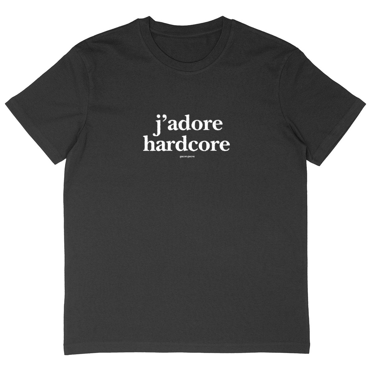 j'adore hardcore  tee oversized. garçon garçon tee oversize BLACK. Dive into the essence of Parisian cool with this oversized tee. The subtle 'garçon garçon' signature whispers a chic narrative, offering a slice of the city's famed elegance. Perfect for those who speak style with simplicity.