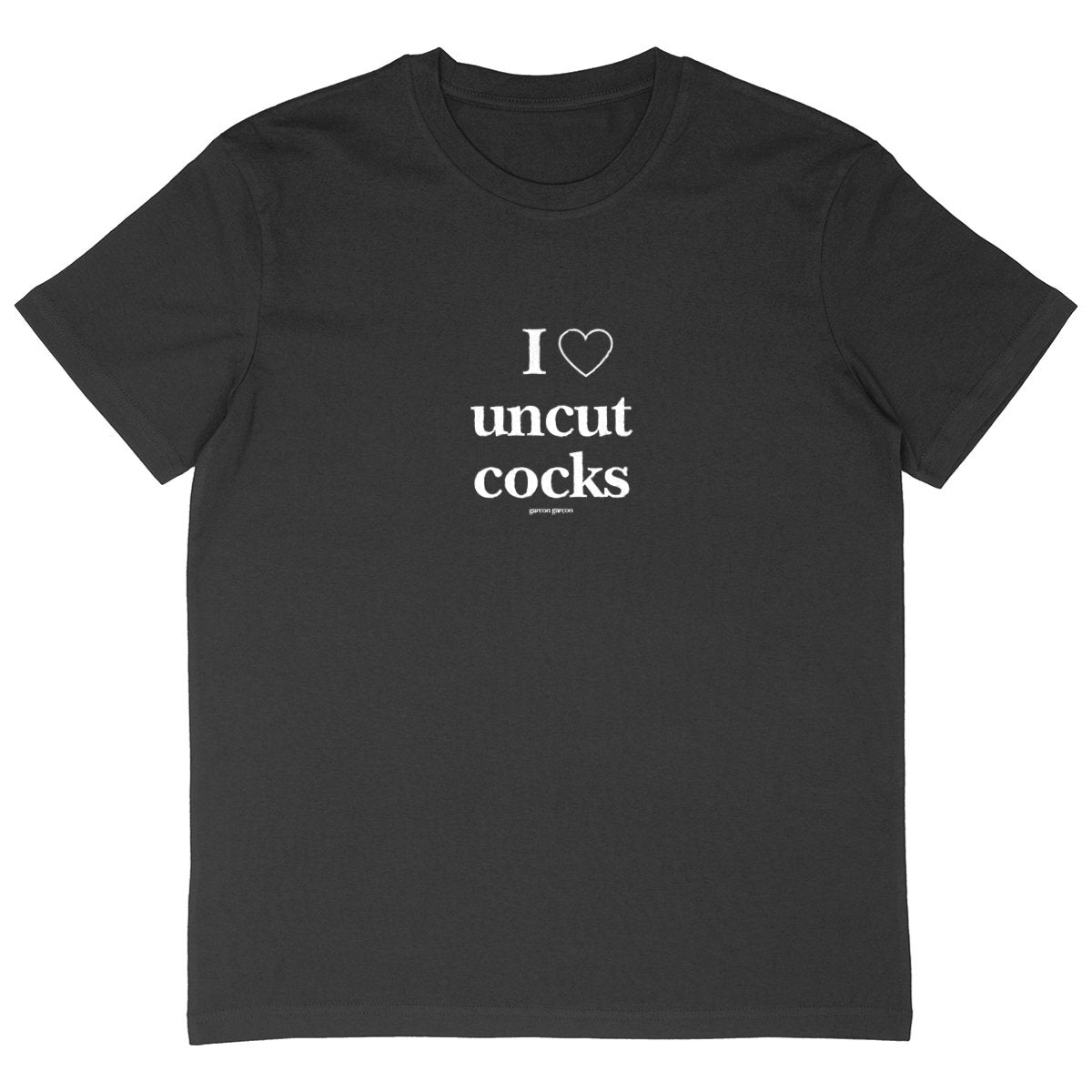 i love uncut cocks tee oversized. garçon garçon tee oversize BLACK. Dive into the essence of Parisian cool with this oversized tee. The subtle 'garçon garçon' signature whispers a chic narrative, offering a slice of the city's famed elegance. Perfect for those who speak style with simplicity.