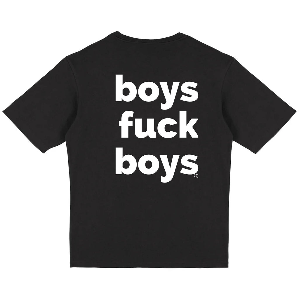 BOYS FUCK BOYS tee-shirt oversize -garçon garçon- noir - blanc - imprimé - coton bio - made in france - unisexe -tshirt - monsieur tshirt - le t-shirt propre GAY QUEER LGBTQIA 