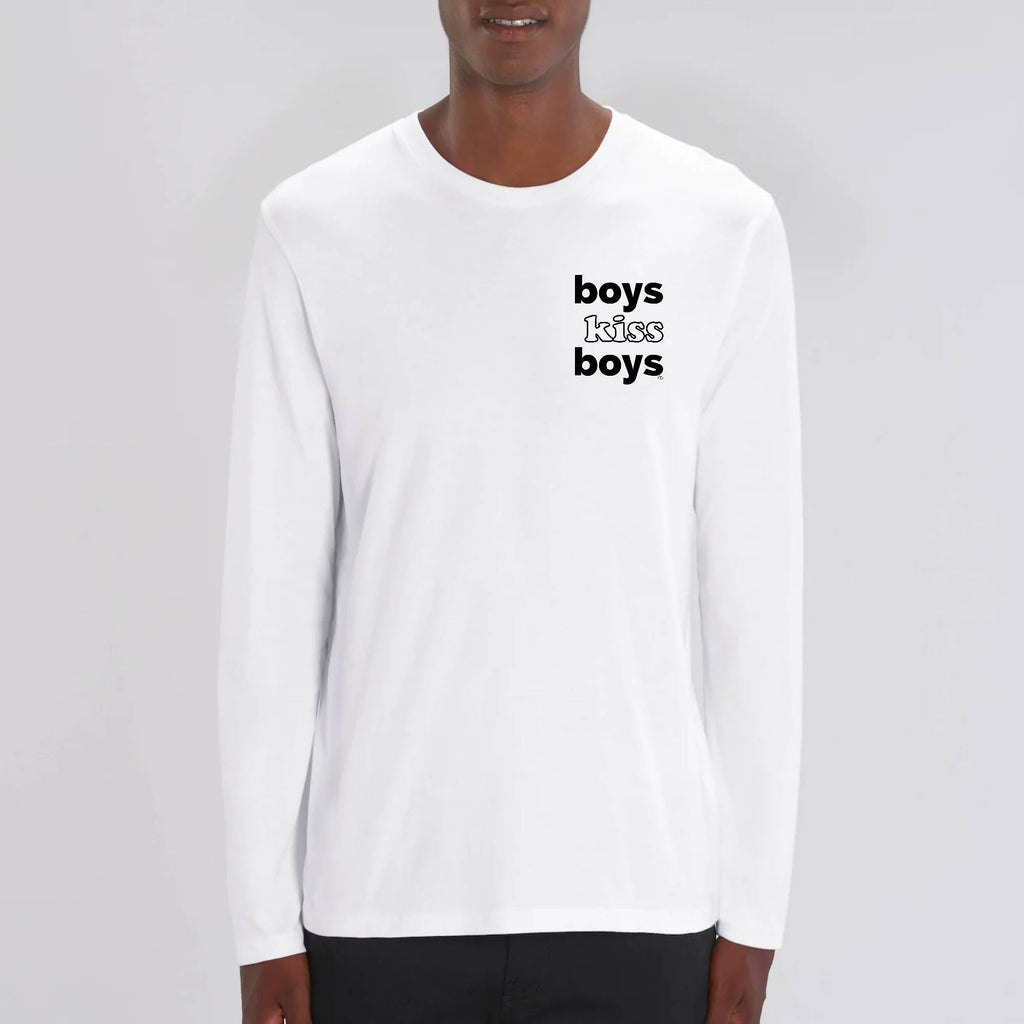 BOYS KISS BOYS tee-shirt regular manche longue -garçon garçon- noir - blanc - imprimé - coton bio - made in france - unisexe -tshirt - monsieur tshirt - le t-shirt propre GAY QUEER LGBTQIA