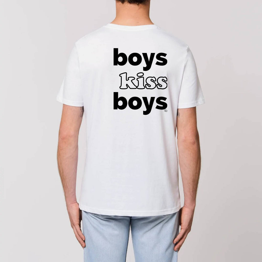 BOYS KISS BOYS tee-shirt oversize -garçon garçon- noir - blanc - imprimé - coton bio - made in france - unisexe -tshirt - monsieur tshirt - le t-shirt propre GAY QUEER LGBTQIA 