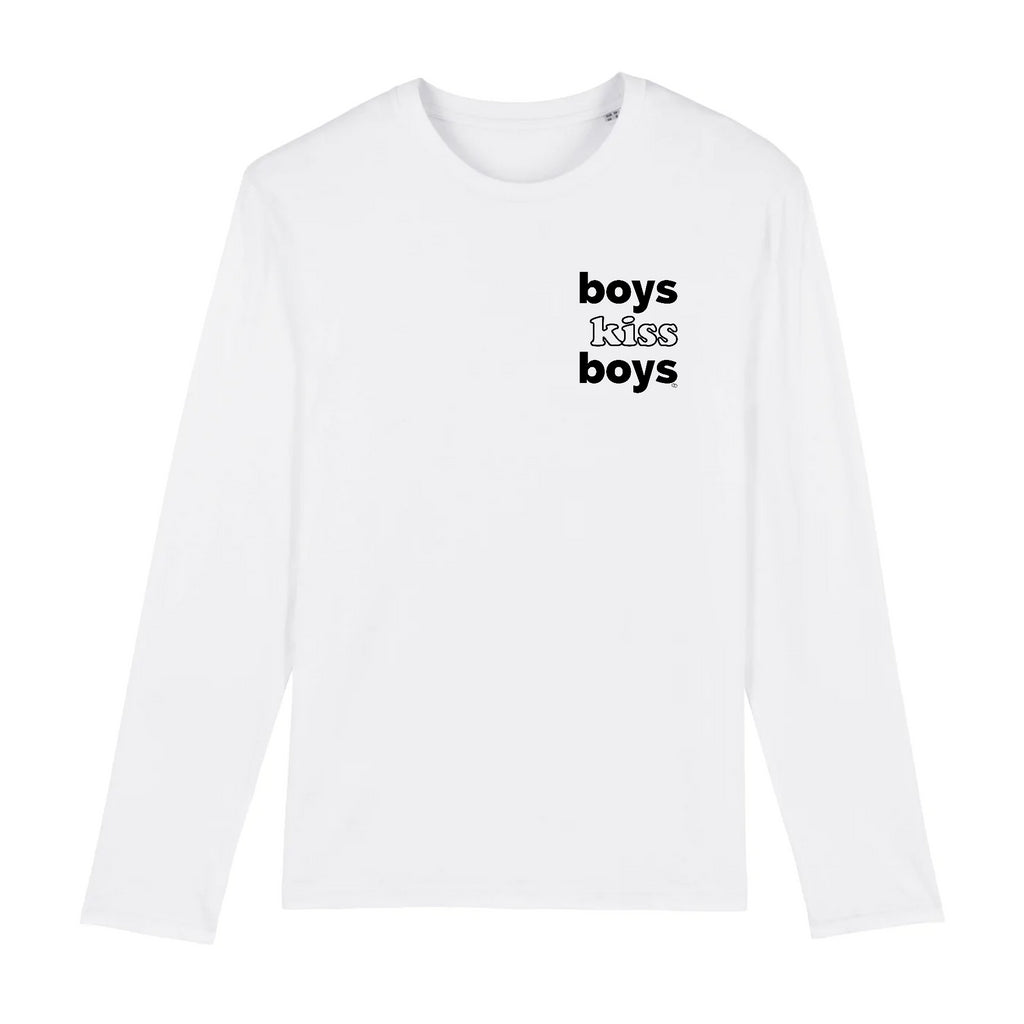 BOYS KISS BOYS tee-shirt regular manche longue -garçon garçon- noir - blanc - imprimé - coton bio - made in france - unisexe -tshirt - monsieur tshirt - le t-shirt propre GAY QUEER LGBTQIA 