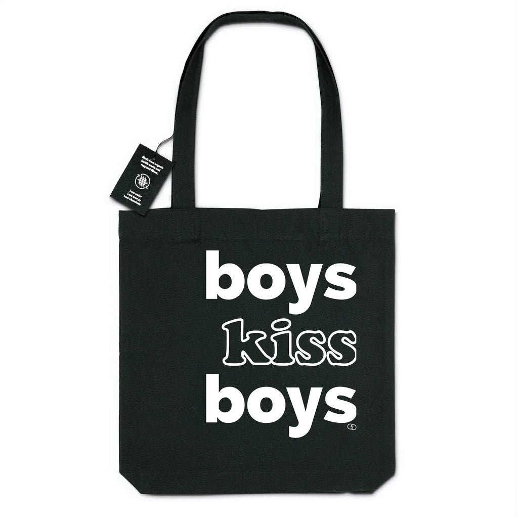 BOYS KISS BOYS tote bag -garçon garçon- noir - blanc - imprimé - coton bio - made in france - unisexe -tshirt - monsieur tshirt - le t-shirt propre GAY QUEER LGBTQIA 