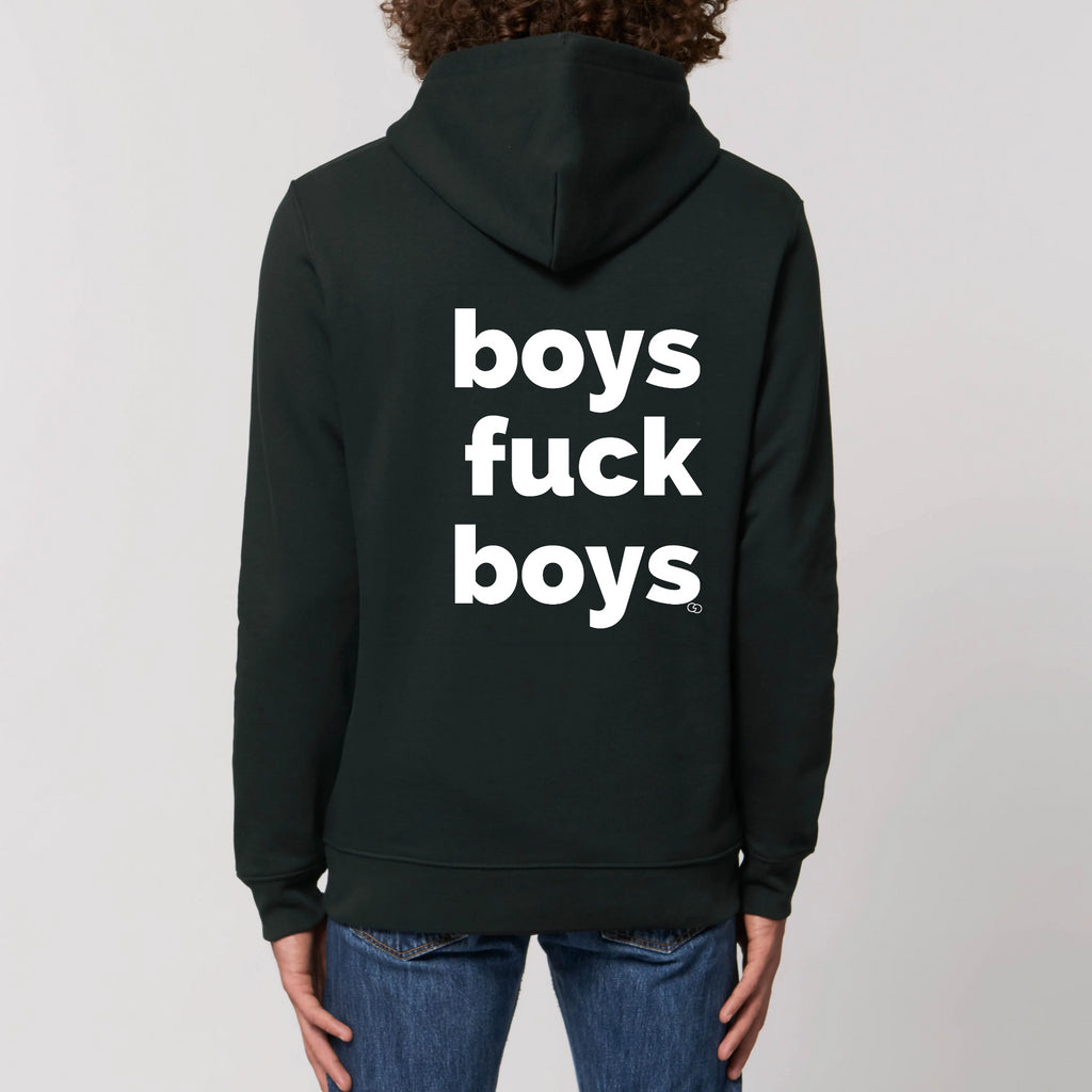 BOYS FUCK BOYS hoodie -garçon garçon- noir - blanc - imprimé - coton bio - made in france - unisexe -tshirt - monsieur tshirt - le t-shirt propre GAY QUEER LGBTQIA 