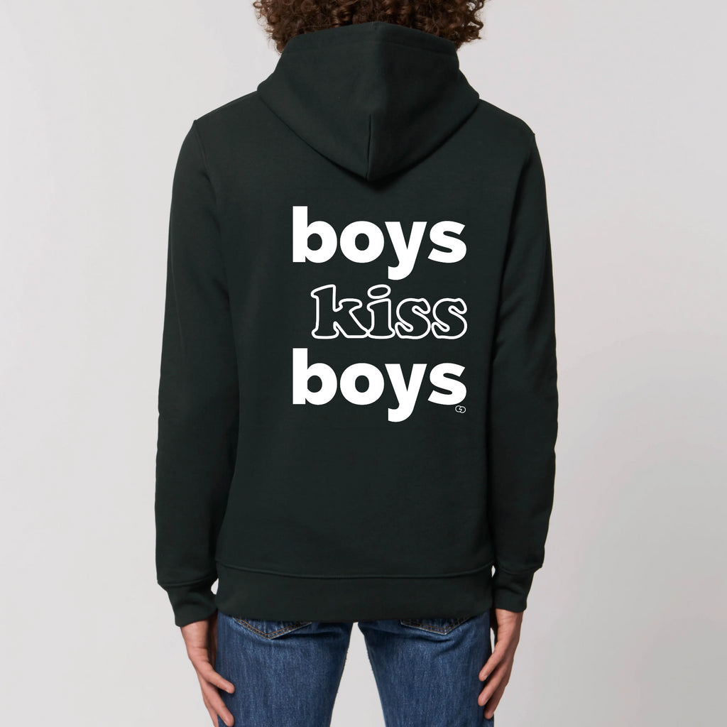 BOYS KISS BOYS hoodie -garçon garçon- noir - blanc - imprimé - coton bio - made in france - unisexe -tshirt - monsieur tshirt - le t-shirt propre GAY QUEER LGBTQIA