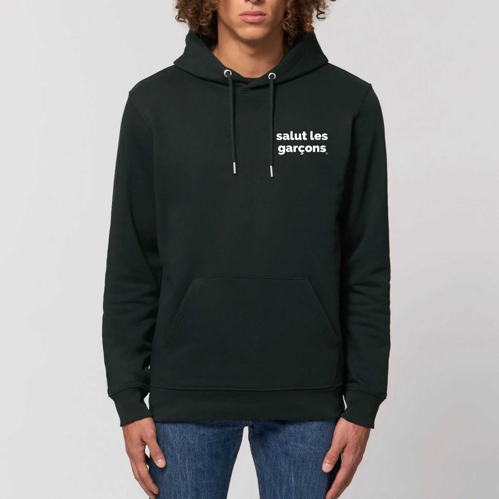 SALUT LES GARCONS hoodie -garçon garçon- noir - blanc - imprimé - coton bio - made in france - unisexe -tshirt - monsieur tshirt - le t-shirt propre GAY QUEER LGBTQIA 