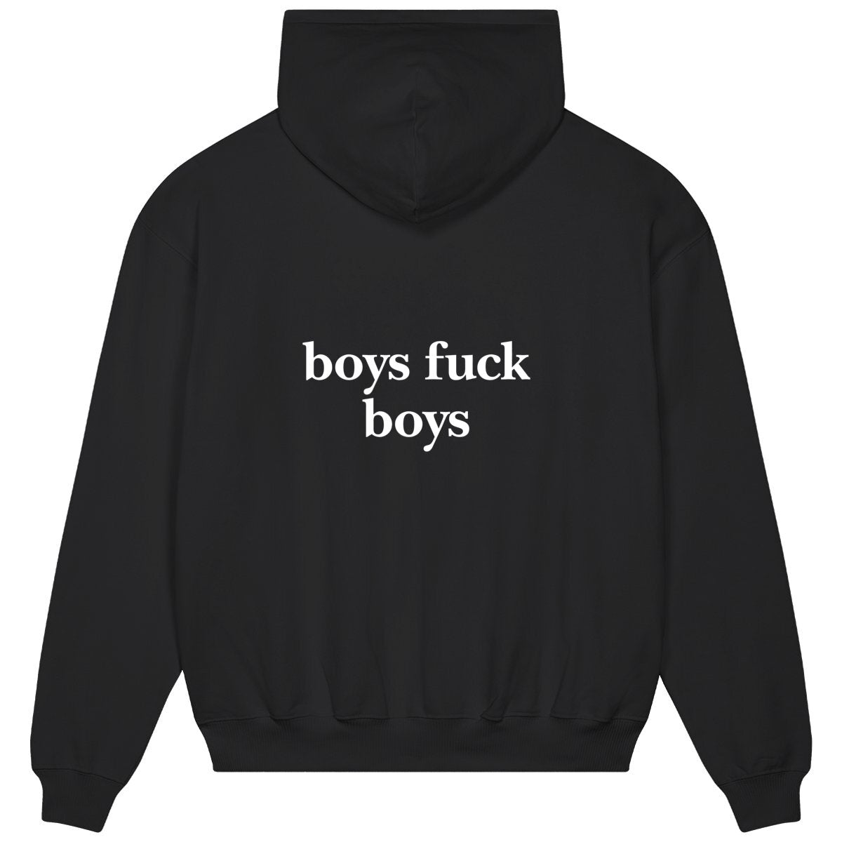 boys fuck boys hoodie over. garçon garçon essentiel black oversized hoodie. Encapsulate effortless Parisian cool with this hoodie, its subtle 'boys fuck boys ON THE BACK' emblem whispering understated sophistication. Crafted for comfort, styled for streets of Paris.