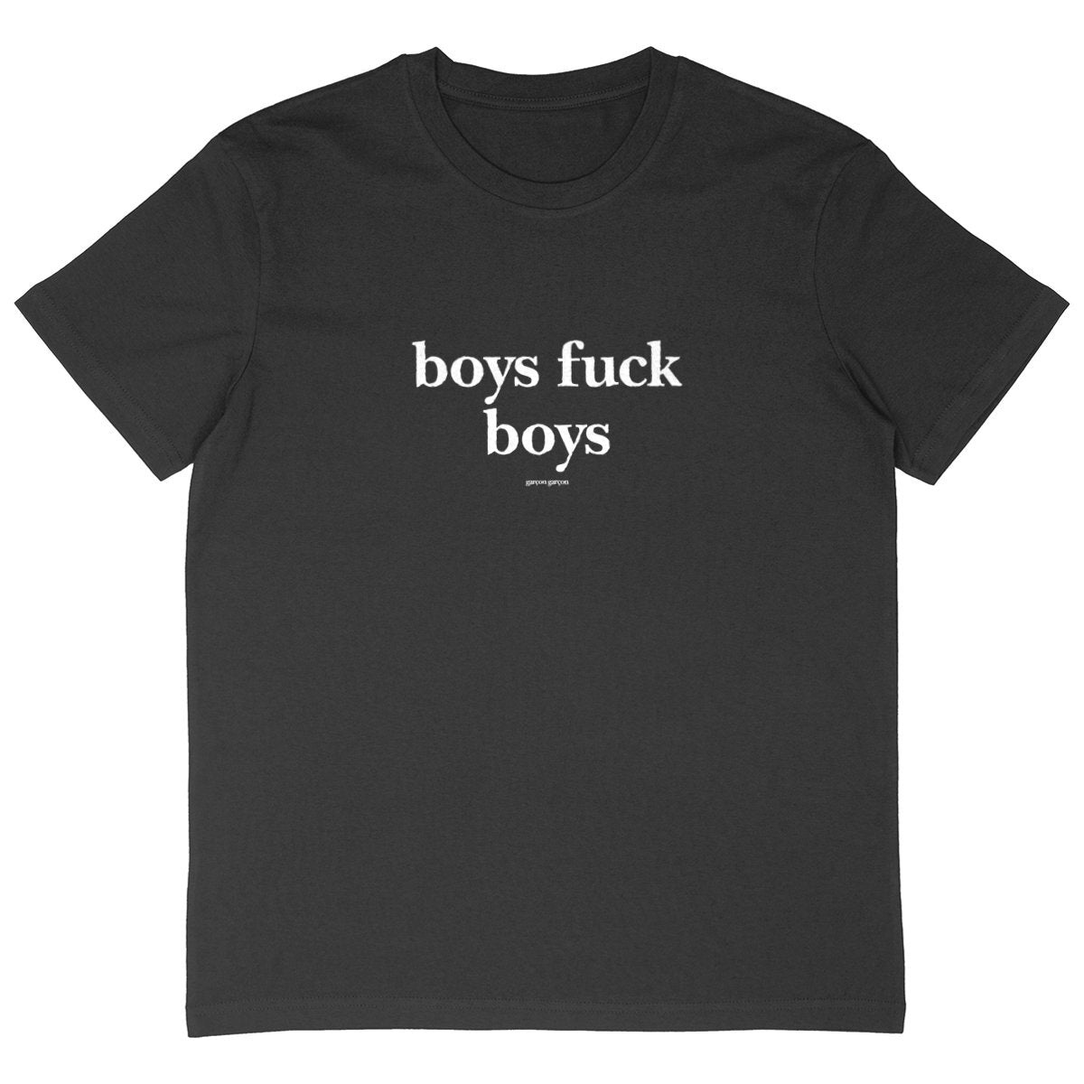 boys fuck boys oversize tee. garçon garçon tee oversize BLACK. Dive into the essence of Parisian cool with this oversized tee. The subtle 'garçon garçon' signature whispers a chic narrative, offering a slice of the city's famed elegance. Perfect for those who speak style with simplicity.
