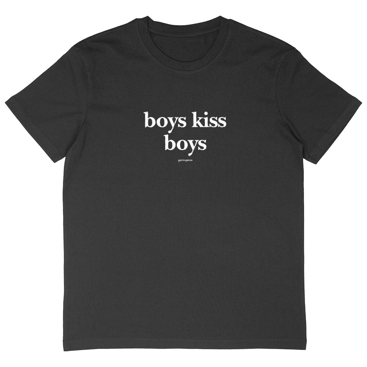 boys kiss boys BLACK tee oversized.garçon garçon tee oversize BLACK. Dive into the essence of Parisian cool with this oversized tee. The subtle 'garçon garçon' signature whispers a chic narrative, offering a slice of the city's famed elegance. Perfect for those who speak style with simplicity.