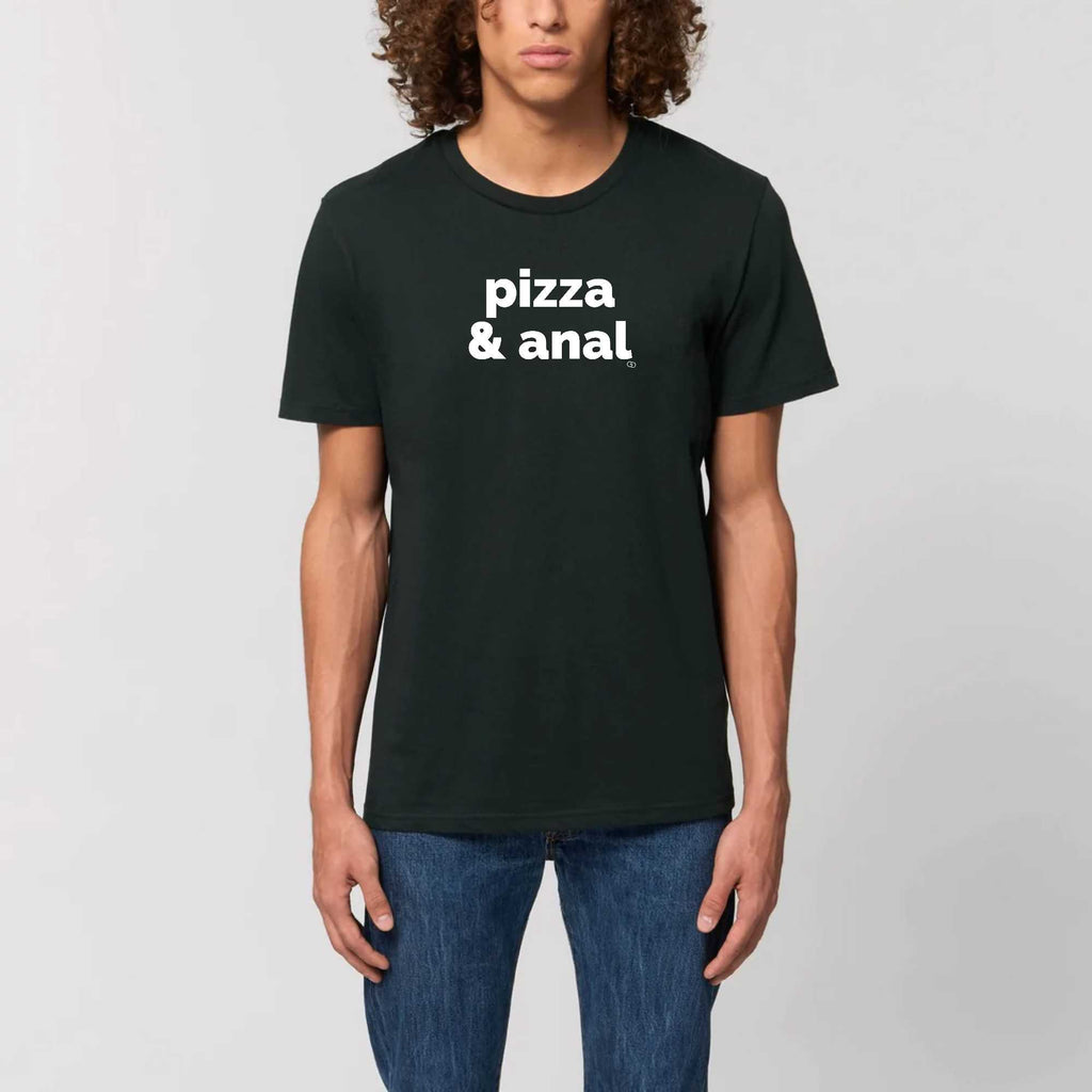PIZZA AND ANAL tee-shirt regular -garçon garçon- noir - blanc - imprimé - coton bio - made in france - unisexe -tshirt - monsieur tshirt - le t-shirt propre GAY QUEER LGBTQIA